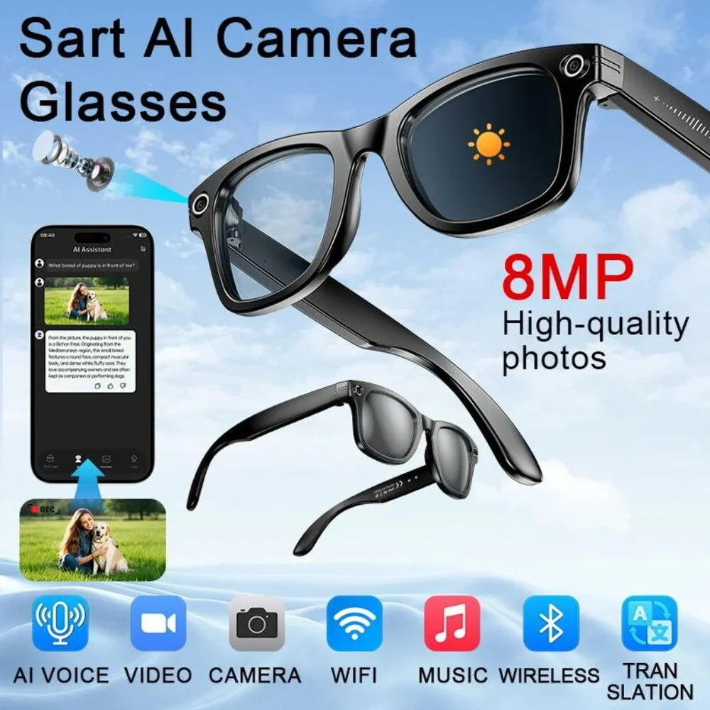 Smart HD Camera Glasses 8MP Photo Video Recording Headphone Mic AI Translation